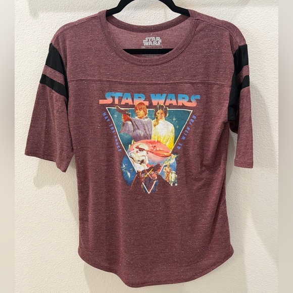 Star Wars Tops - Star Wars Retro Graphic Varsity Tee – Maroon Speckle – Size M Women’s